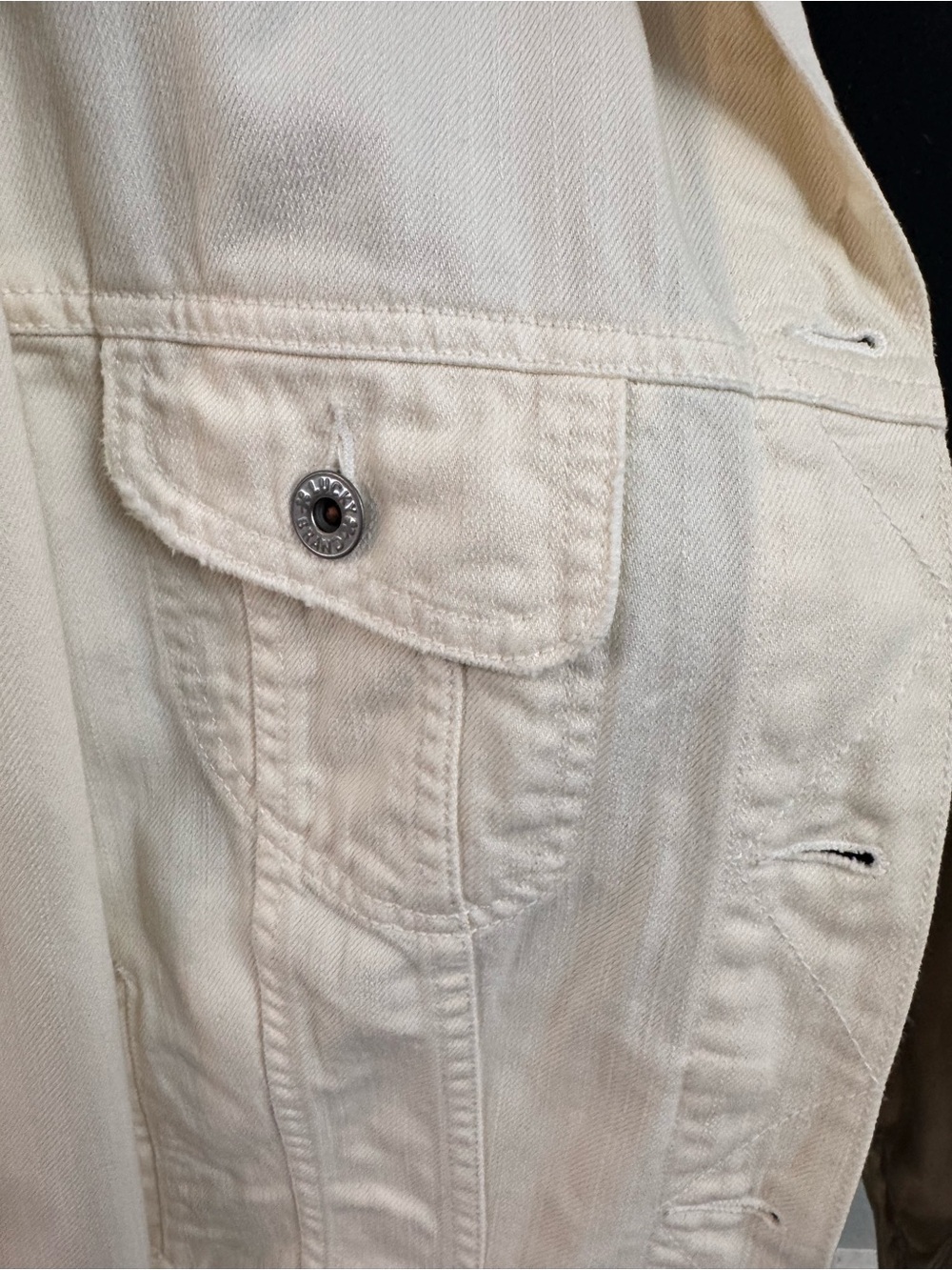Vintage Lucky Brand Cream Denim Jacket with Pink & Multi-Color Floral Embroidery - Picture 8 of 12